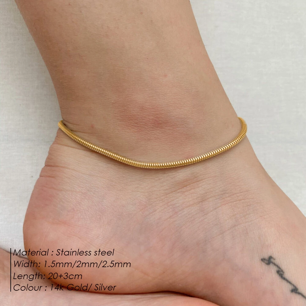Women's Stainless Steel Round Snake Chain Anklet