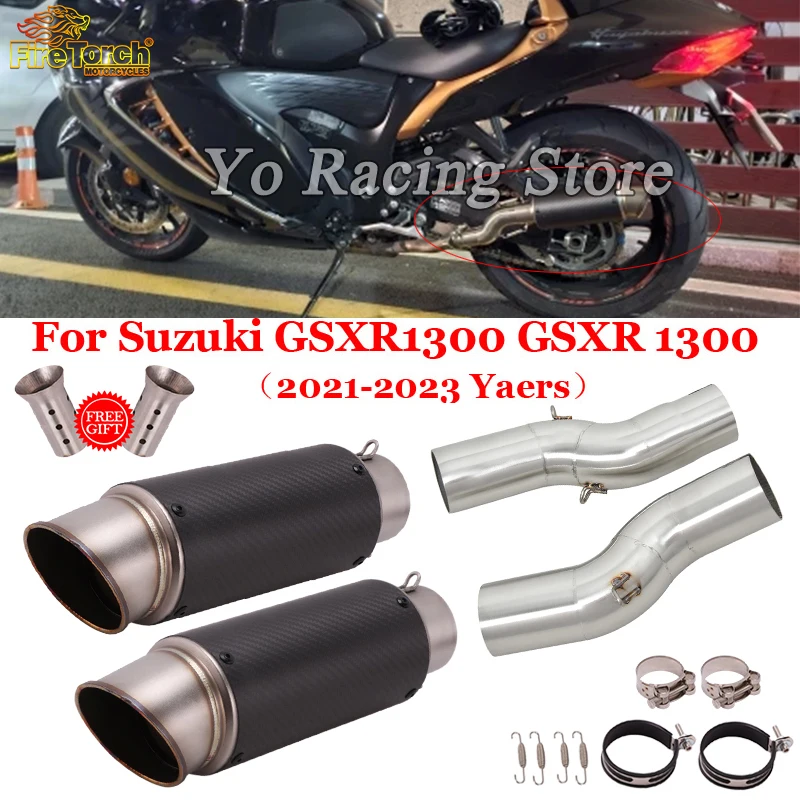 

For Suzuki Hayabusa GSXR1300 GSXR 1300 2021 - 2023 Motorcycle Exhaust Escape Modifide Double Carbon Fiber Muffler Mid Link Pipe