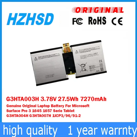 G3HTA003H 3.78V 27.5Wh 7270mAh Genuine Original Laptop Battery For Microsoft Surface Pro 3 1645 1657 Tablet G3HTA004H G3HTA007H