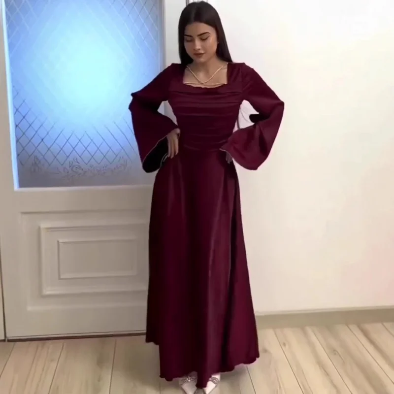 

European and American Spring Design Strap Long Sleeve Satin Dress Women