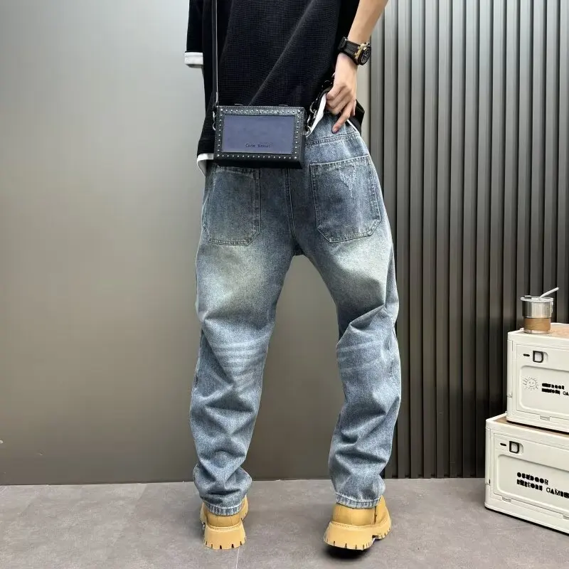 جينز هاراجوكو متعدد الاستخدامات عصري بسيط على الطراز الياباني كسول فني Ins موضة جديدة عالية الخصر ساق مستقيمة