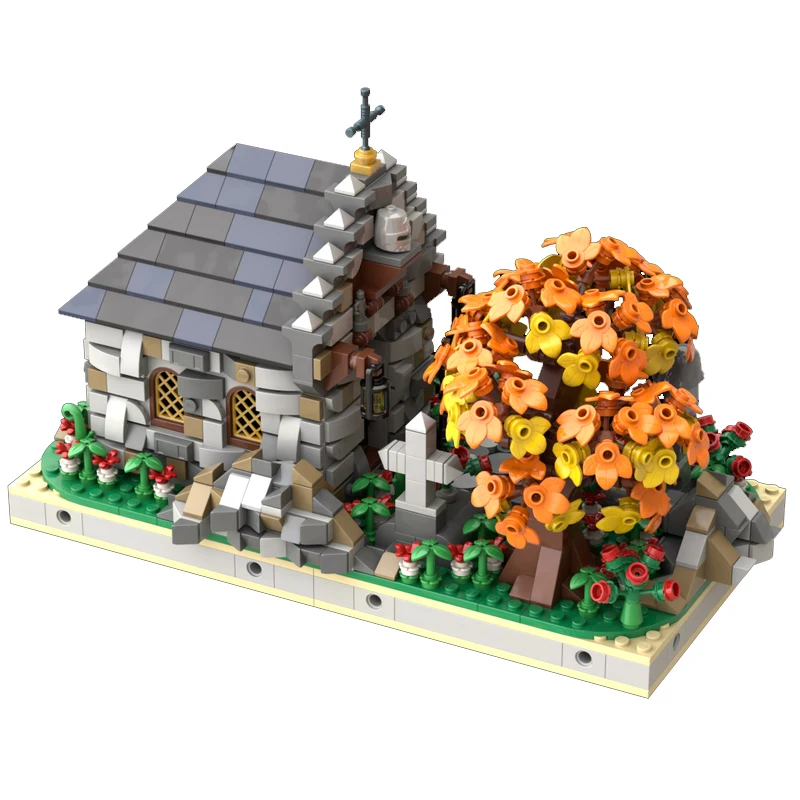 MOC Building blocks Assembly Toy Set 1281pcs Medieval Small cemetery model Creative holiday gift for all architecture lovers