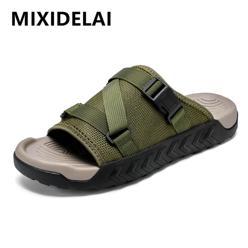 

Summer Outdoor Men Sports Slippers Fashion Hook&Loop Canvas Casual Shoes Slip-on Beach Slippers Sandals Rubber Flat Men Sandals