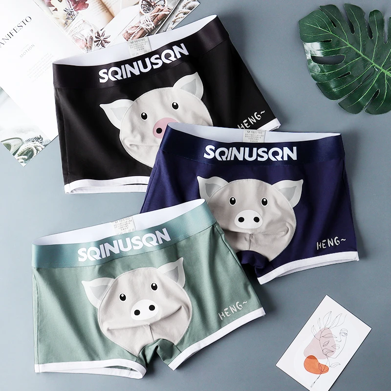 SQINUSQN New men's boxer panties Breathable men's underwear cute little pig ComfortableMen Underpants size M-4XL