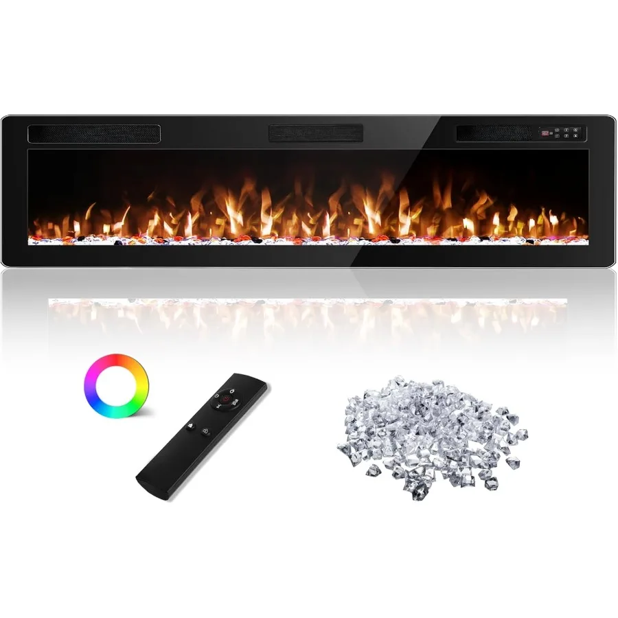 

72 Inch Electric Fireplace Inserts UltraThin 750/1500W Linear Electric Fireplace Heater Wall Mounted or Recessed Fireplace Elec