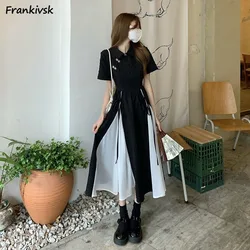 Dress for Women Patchwork Design A-line Summer Chinese Qipao Style Young Short Sleeve Slim Waist Retro Trendy Temper Streetwear