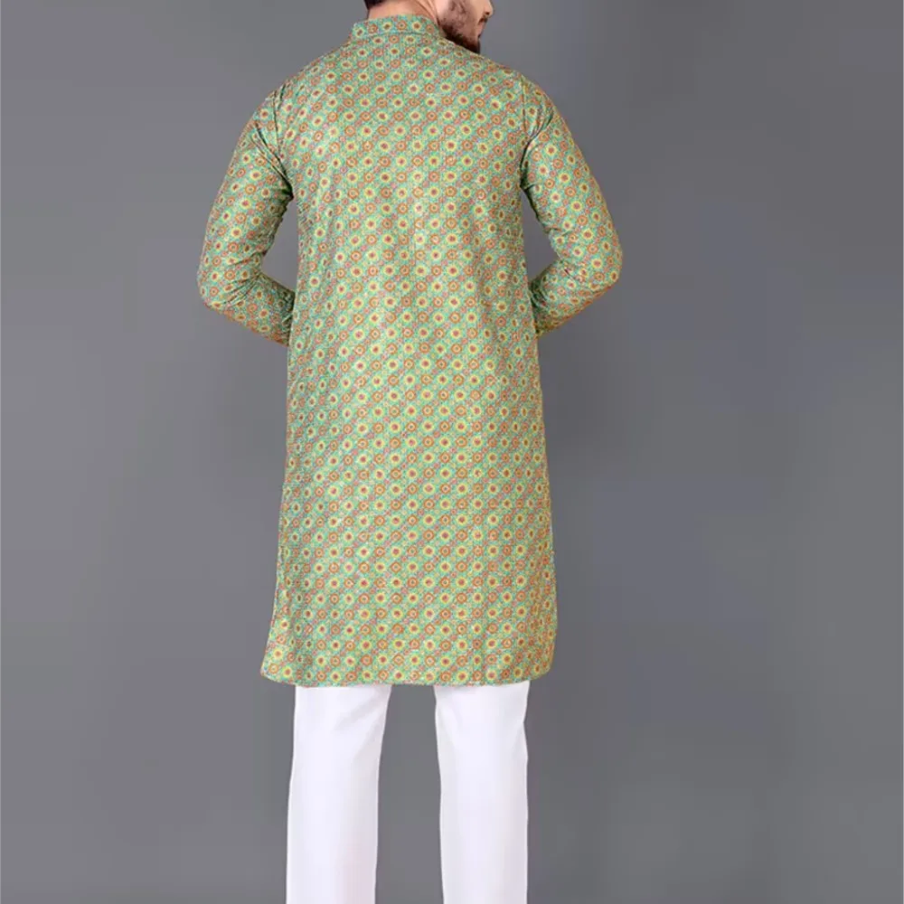 قميص كورتا مطبوع رقميًا للرجال لعام 2026 بقصة عادية وياقة الماندرين طويلة مناسبة لجميع المناسبات مثل الزفاف Hari Raya Aidilfitri #6