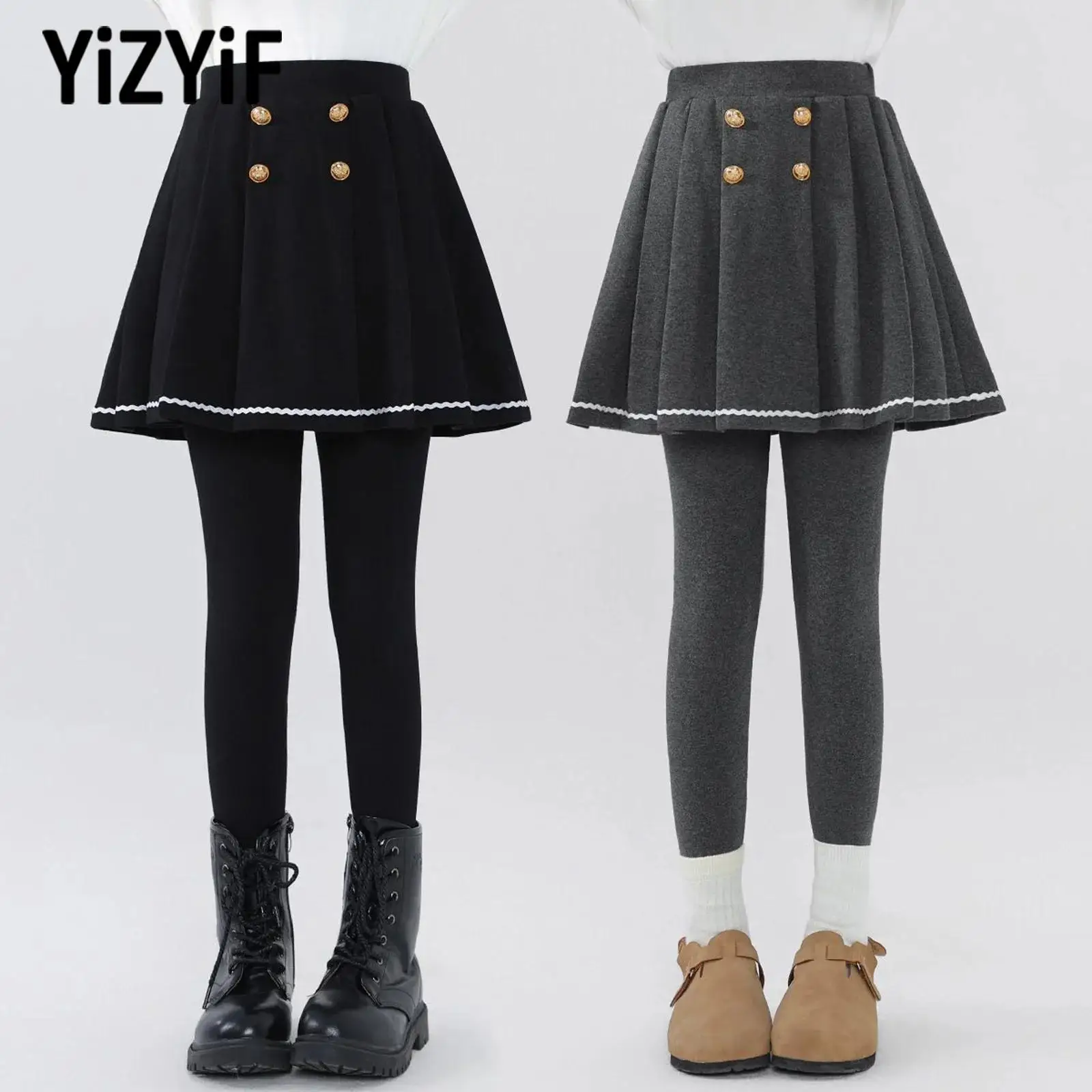 

Плиссированные леггинсы с юбкой для девочек 2 в 1, детская эластичная брючная юбка, школьный костюм для семейной вечеринки, танцевальных упражнений, низ для фотосъемки