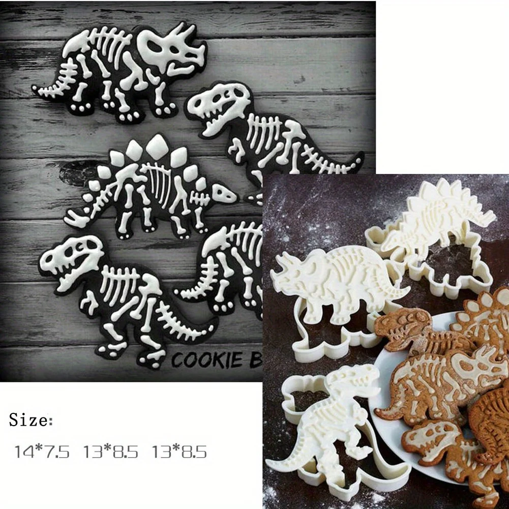 Dinosaur Fossil Cookie Cutter/Stamper DIY Baking Mould for Fondant Cake Set of 3