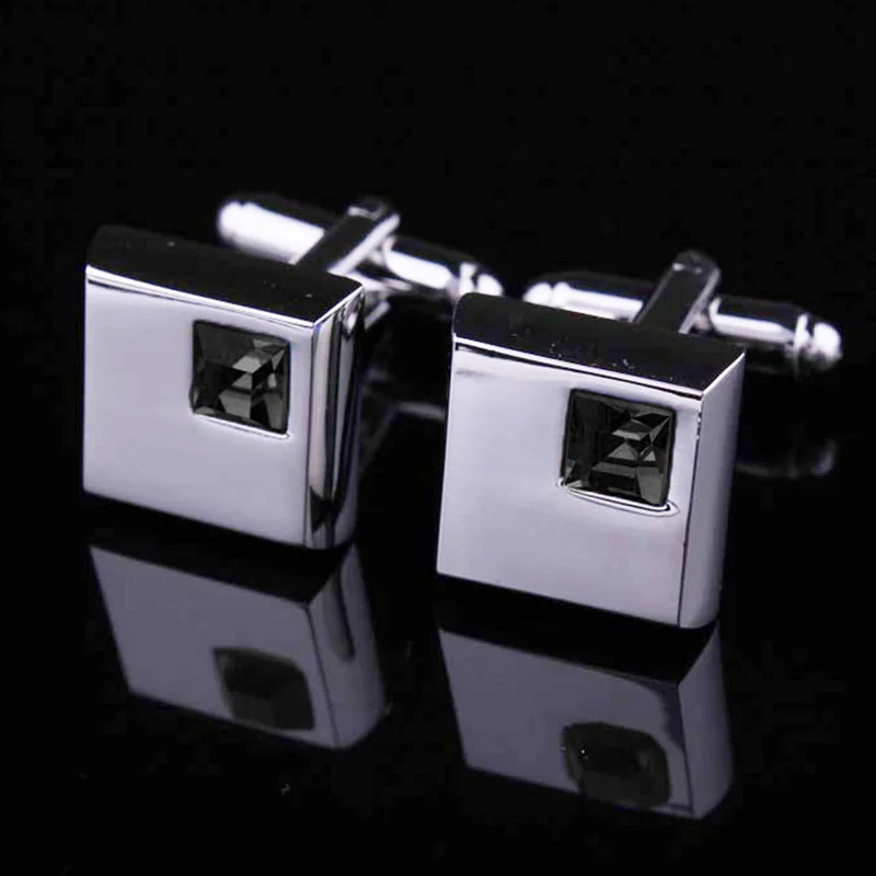 Fashion jewelry Boy Mens Wedding Shirt Cufflinks with Silver Color Metal Cuff Links Blue Black Pink Red Purple Crystal