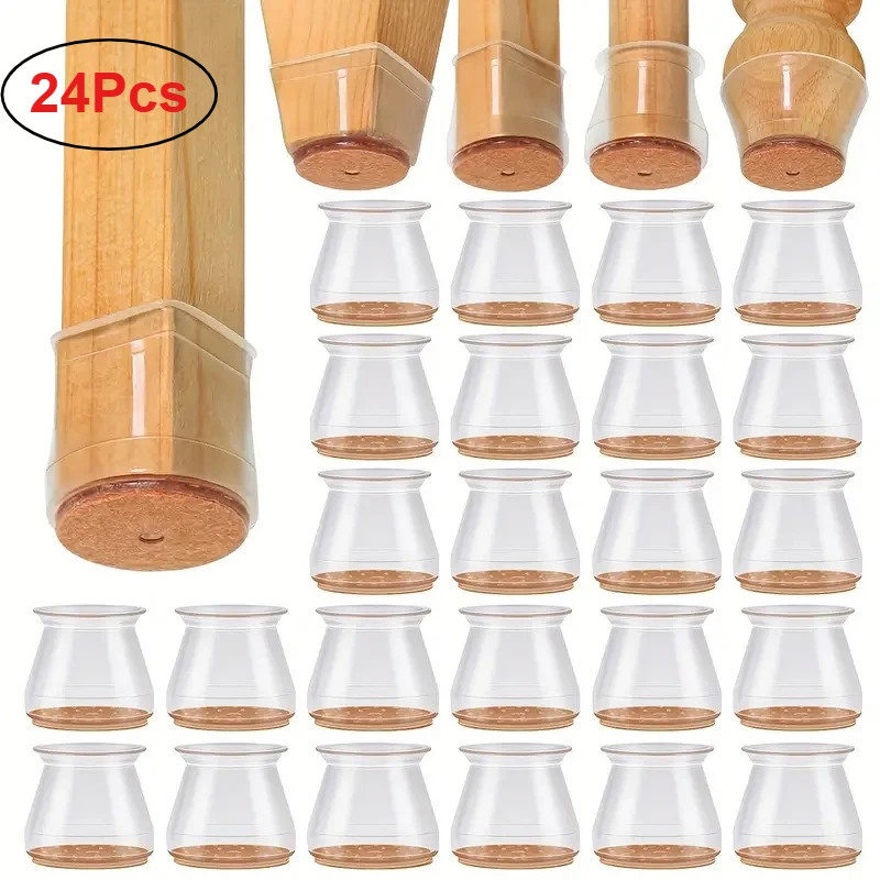 24pcs Chair Leg Caps Floor Protector Pads for Silicone Furniture Leg Mute Transparent Leg Protectors Cap Floor Scratch Resistant