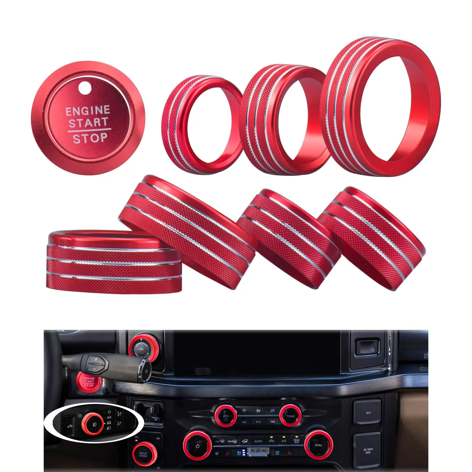 

9-Piece Red Aluminum Interior Trim Set For Pickup Trucks 2021-2025