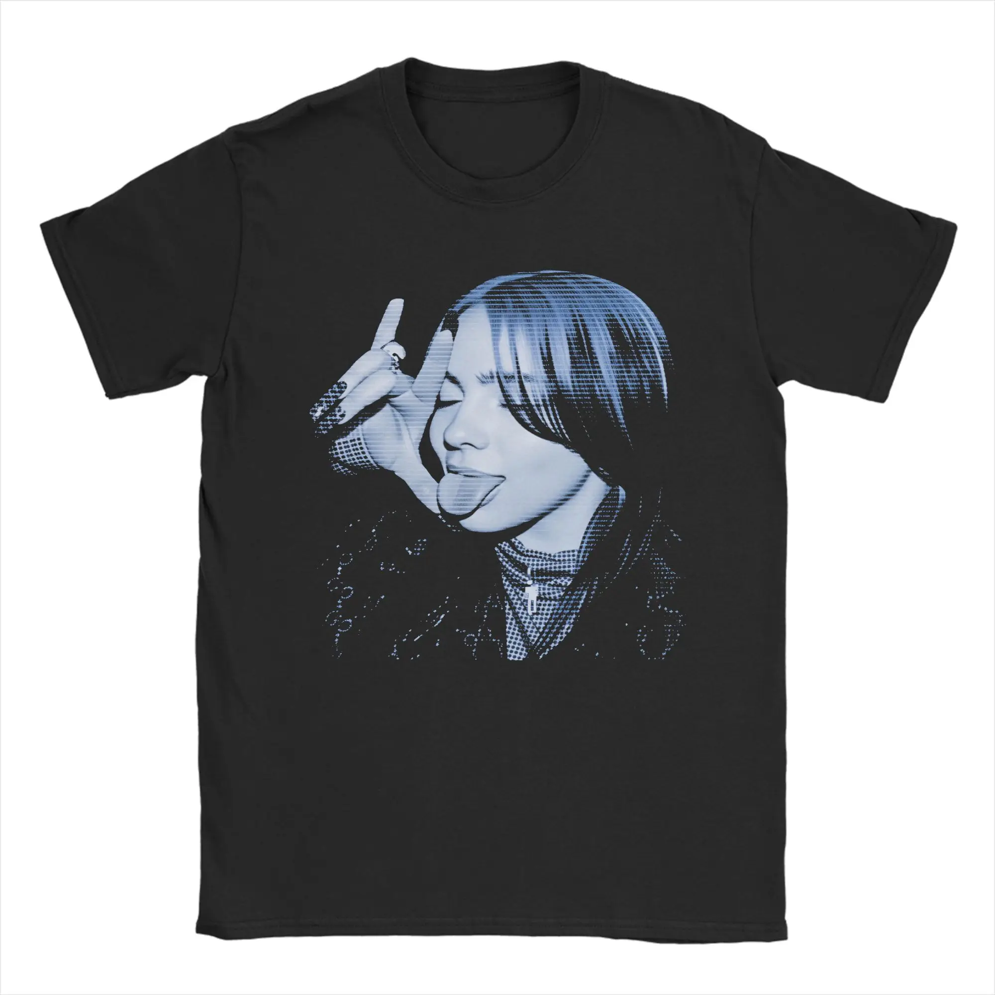 B-Billie Singer Face Men T Shirt Rapper Eilishs Portrait  Vintage Tee Shirt Short Sleeve O Neck T-Shirt Cotton Gift Idea Clothes