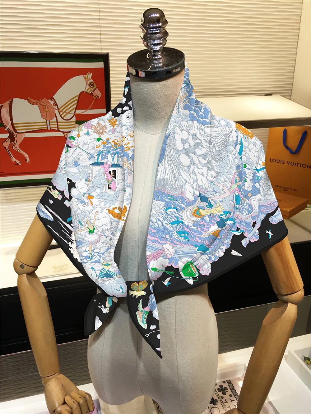 2024 New Design 90CM Shawl Cloudy Universe Printed Silk Scarf Square Scarves Lady Wraps Kerchief Woman Neck Shawl Wraps Echarpes