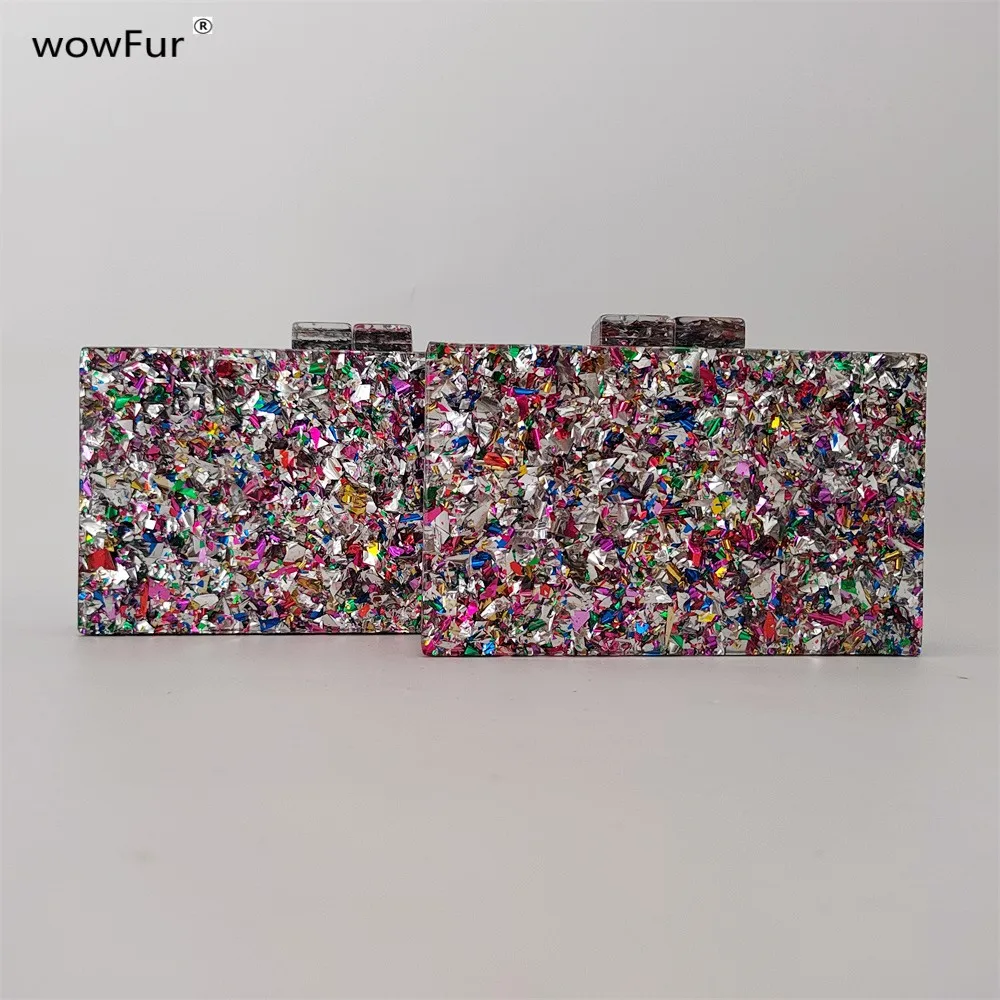 Big Colorful Glitter Silver Acrylic Box  Evening Clutch Bags For Wedding Party Purses And Handbags Luxury Designer Mini Flap