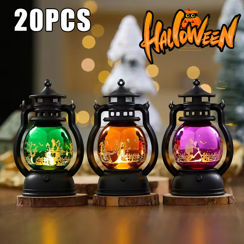 

20PCS New Luminous Halloween LED Candle Night Light Pumpkin Lantern Decoration Antique Coal Oil Lamp Halloween Decoration