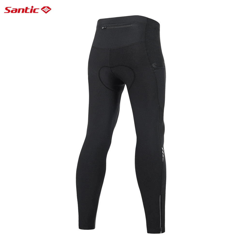 Santic Men's Cycling Pants Winter Keep Warm Windproof Cycling Long Pants  MTB Bike Trousers With Cushion Riding Pants Reflective