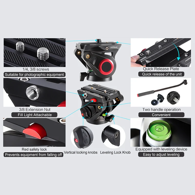 Miliboo MTT705 supporto per videocamera professionale per videocamera con testa di trascinamento fluida per DSLR, viaggio per videocamera carico 10kg