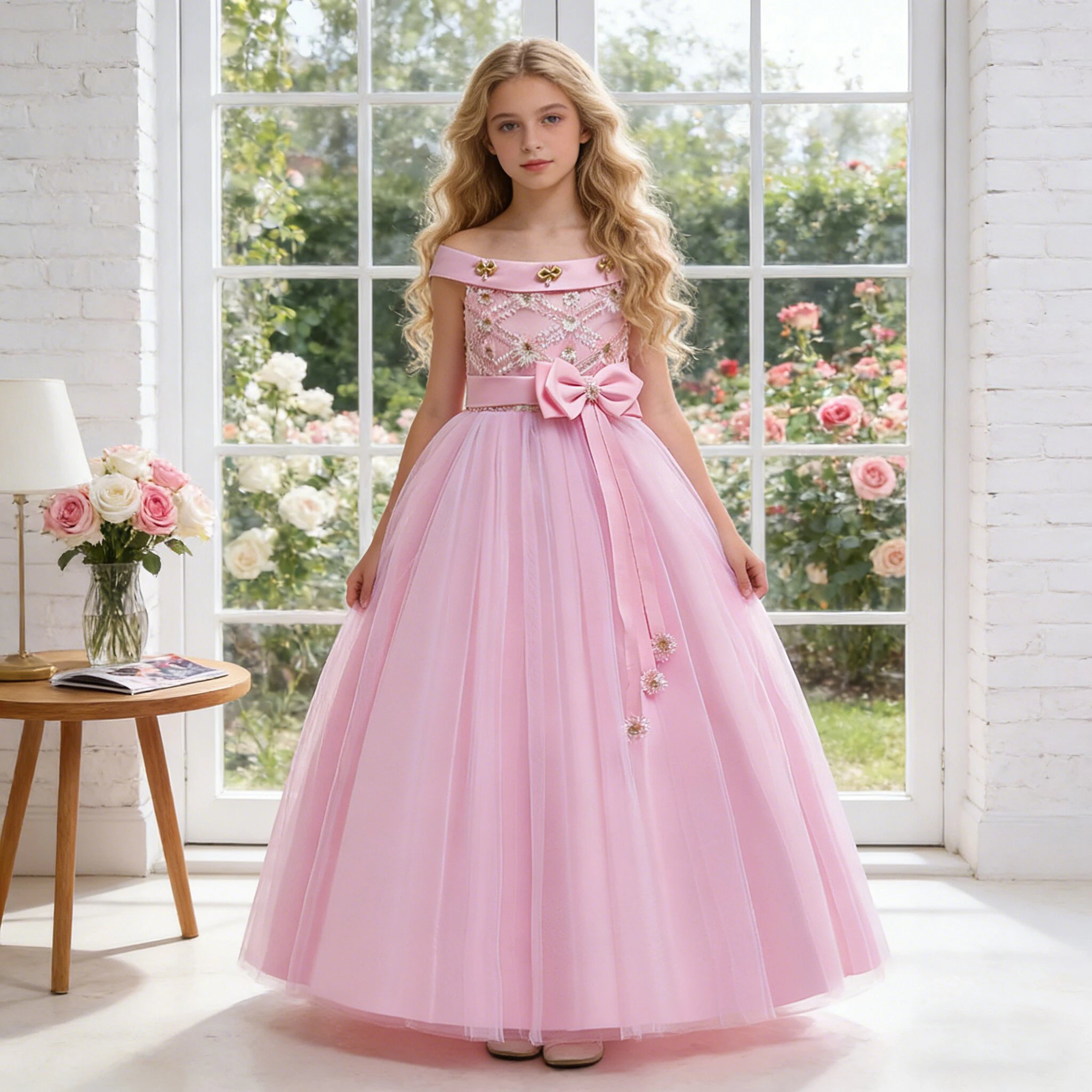 

Летнее платье с цветочным узором для девочек, элегантное вечернее платье принцессы на день рождения, свадьбу, выпускной, детский костюм с бантом