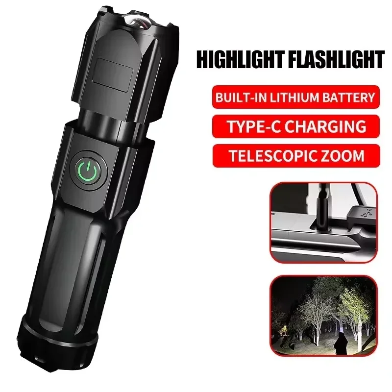 Telescopic Zoom Tactical Flashlights Rechargeable LED Torch 4 Lighting Modes Long-Range Waterproof Camping Fishing Flashlight