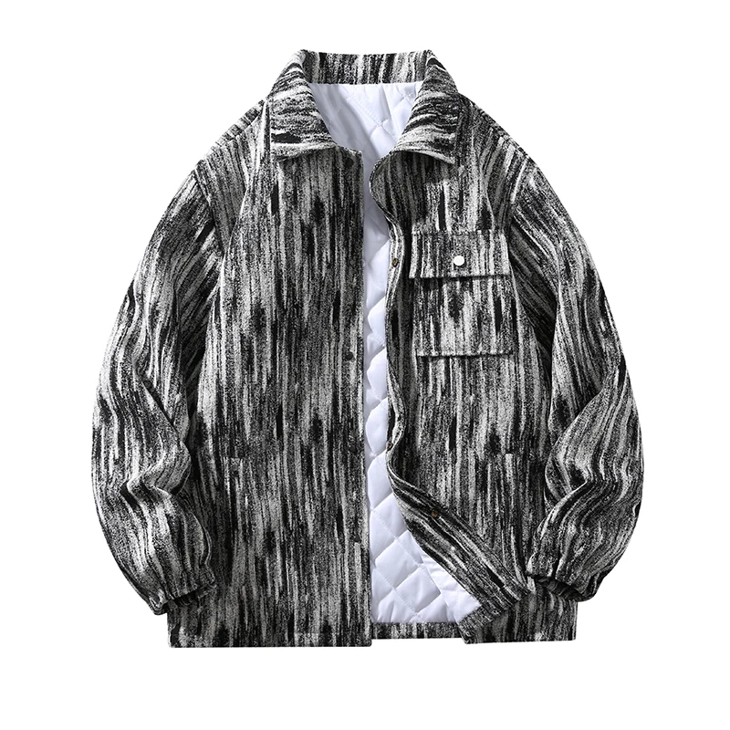 Mens Baseball Jacket Hip Hop Striped Black White Loose Jackets Autumn Winter Stand Collar Warm Men's Sportswear Casual Jacket