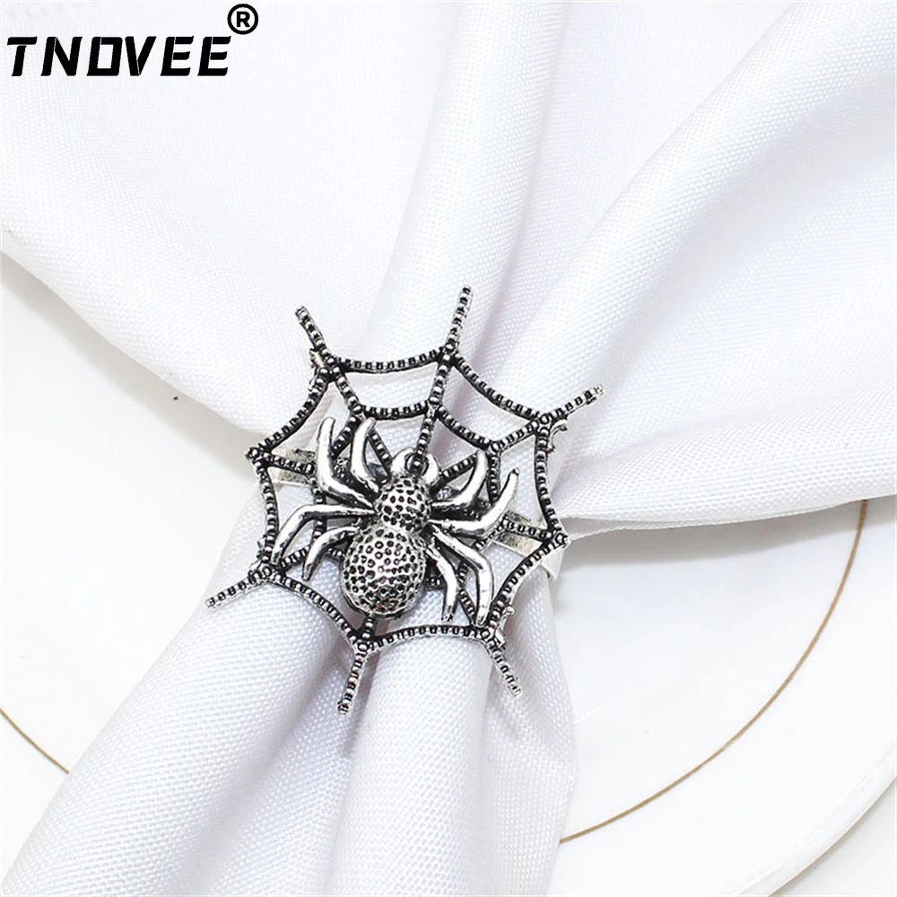 20Pcs Halloween Napkin Ring Alloy Spider Web Napkin Holder Vintage Serviette Buckle for Wedding Banquet Christmas Party Table De