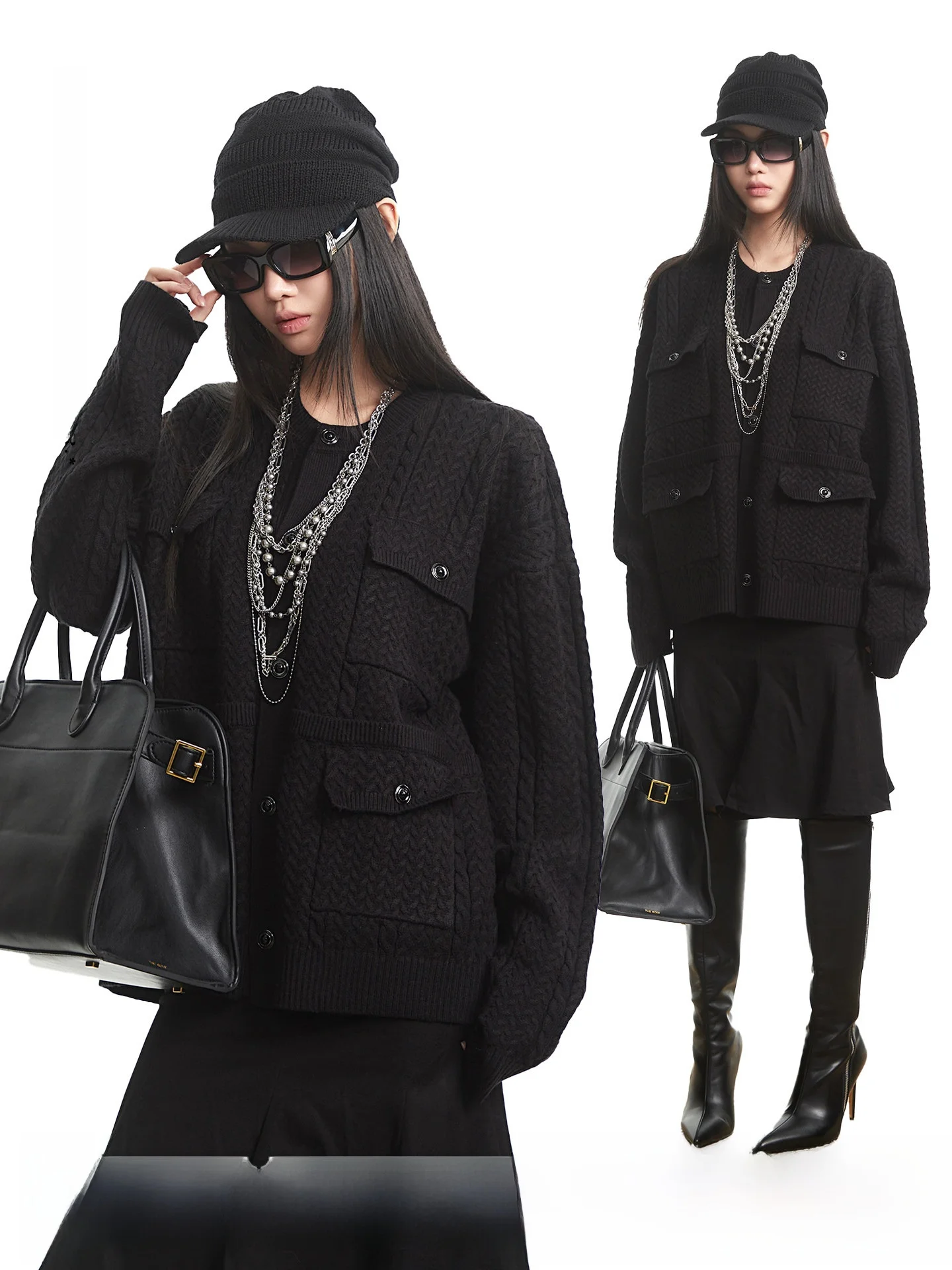 

UNCMHISEX Vintage Loose Knitted Long Sve Women's Cardigan Autumn Winter Open Front Sweater Coat Casual Lazy Sle