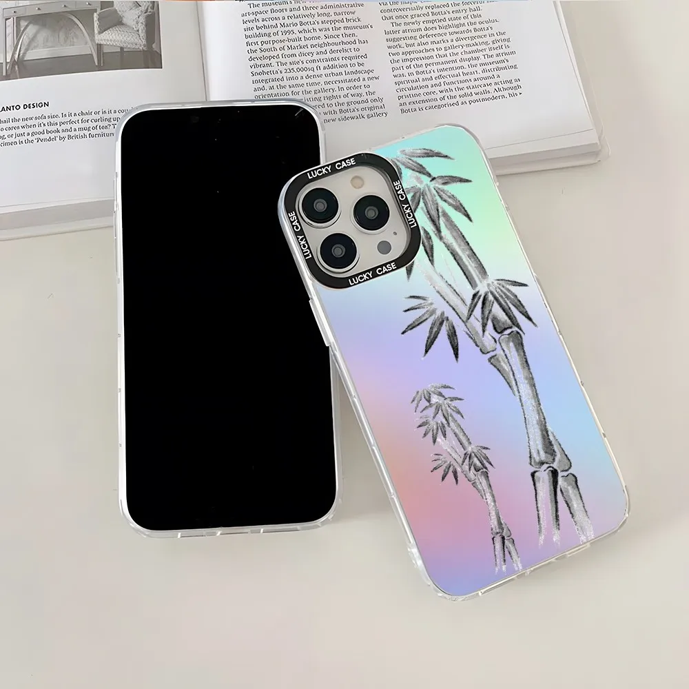 Retro Bamboo Black Ink Painting Phone Case IMD Dazzle Colorful Phone Case For Samsung A50 51 13 23 73 24 34 12 54 53 22 S 21