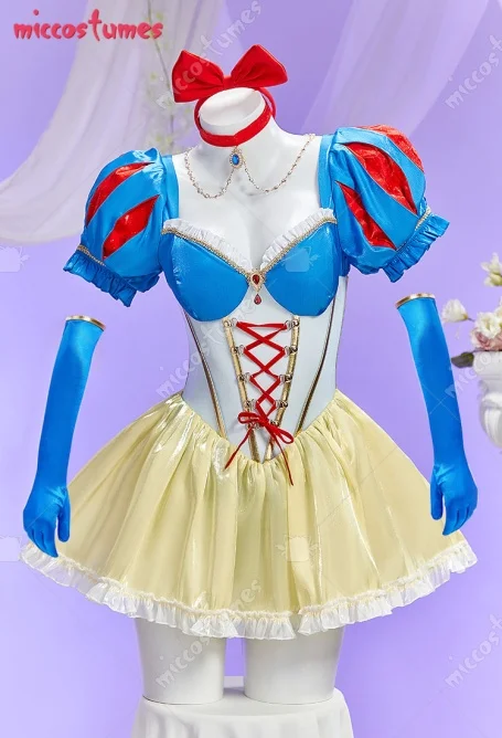 

Mobbunny Women's Halloween Princess Derivative Sexy Lingerie Off-Shoulder Mesh Patchwork Bodysuit with Gloves and Socks