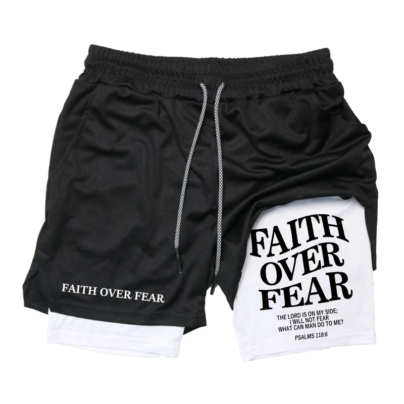 Print 2-in-1 Running Workout Shorts for Men Christian Gym Athletic Performance Shorts with Phone Pocket Towel Loop Activewear