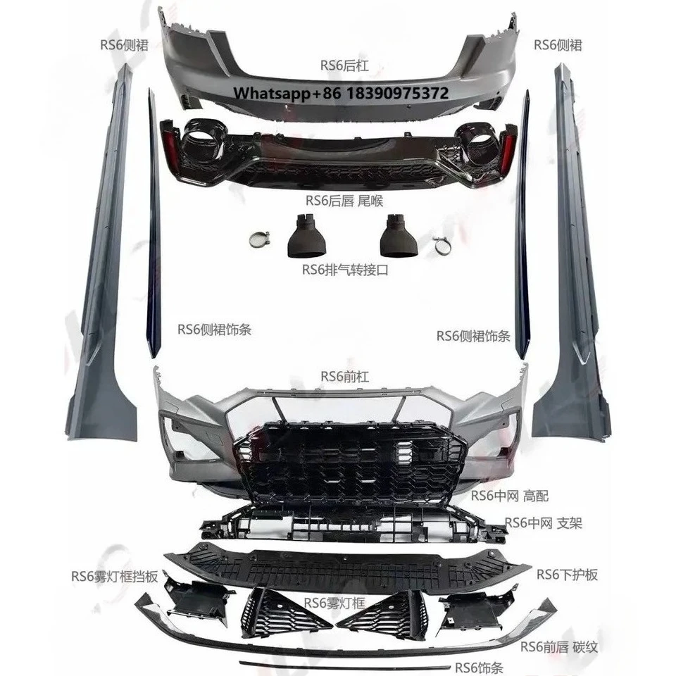 PP Material Car Body Kits for  A6 C8 2019-2021 Upgrade RS6 with Rear Bumper and Grille,fender