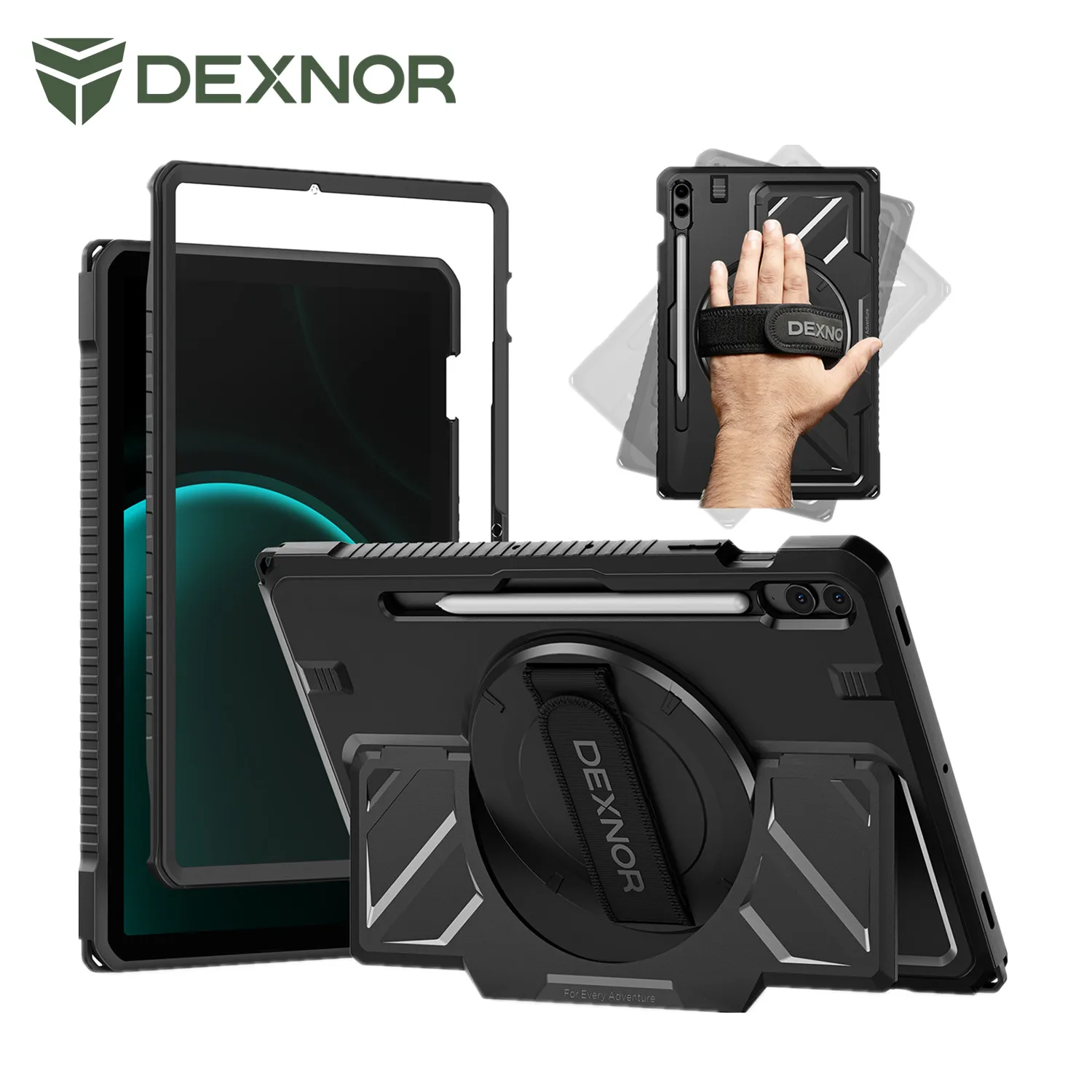 

Чехол для Samsung Galaxy Tab S9 FE+ Plus 12,4 дюйма, противоударный защитный чехол-бампер с 360° ° Вращающийся ремешок для рук и подставка