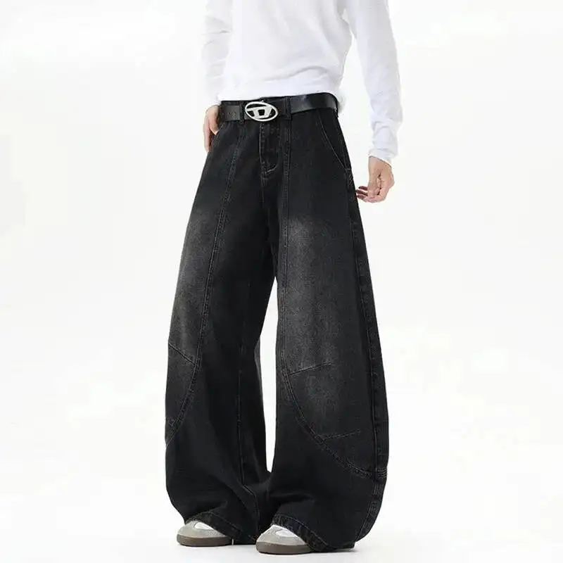 New Autumn Men's Jeans Washed Solid Color Deconstruction Casual Streetwear Straight Leg All-match Male Denim Pants 9HAY2