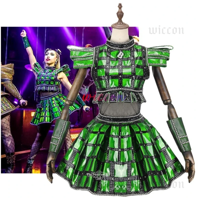 Six the Musical Anne Boleyn Cosplay Costume Green Dress Sexy Top Skirt Set Musical Broadway Stage Performance Outflloween Outfit