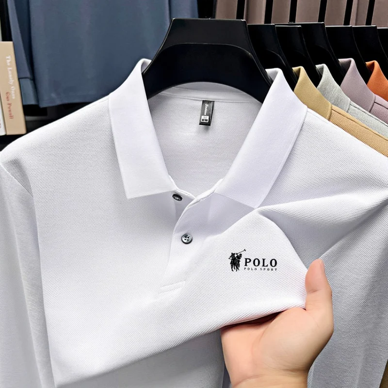 Polo Shirt Equestrian - メンズブランドポロシャツ長袖乗馬プリントトップス春新作綿100％快適ビジネスカジュアル高級Tシャツ