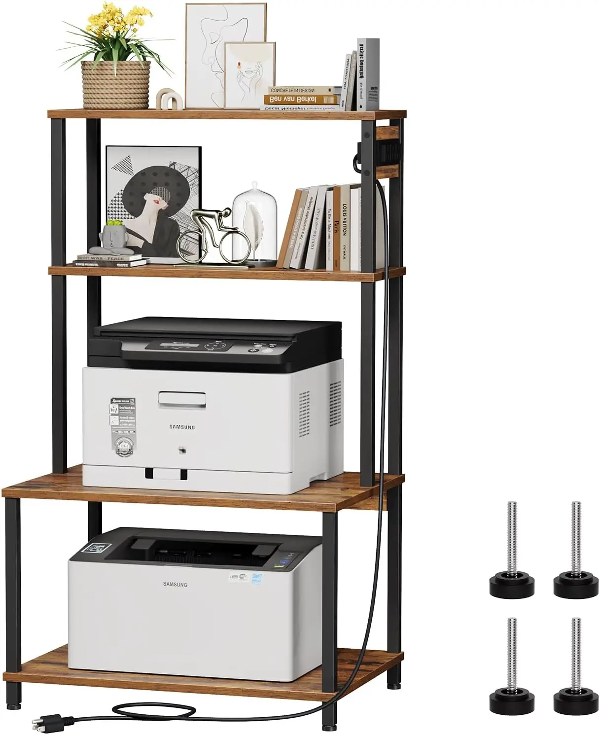 

Printer Stand With Storage, 4 Tier Printer Table With Charging Station, Kitchen Storage Rack, Printer Cart For Home Office,