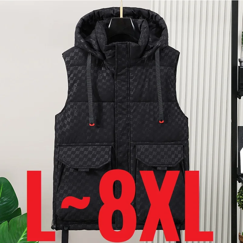 2024 New in Men Sleeveless Jacket Hood Zip-up Thick Warm Padded Vest Classic Golf Work Wear Large Size Big Plus Casual Waistcoat