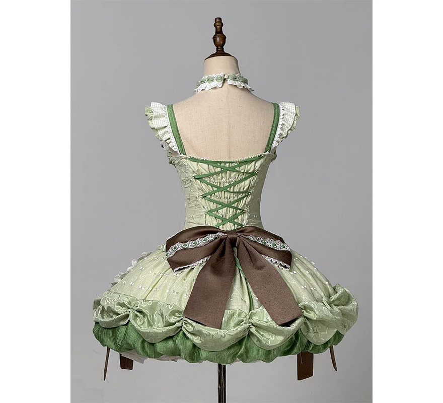 New Hot-Selling Pastoral Style Banquet Women's Cute Slim Short Sleeveless Bow Lolita Daily Casual Puff Dress Necklace Set