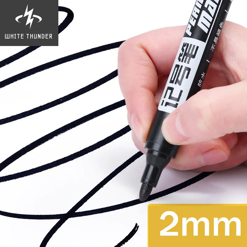 10pcs/lot 2mm Thick Pen Tip Permanent Paint Marker Pen Oily Waterproof Black Pen For Tyre Markers Quick Drying Signature Pen