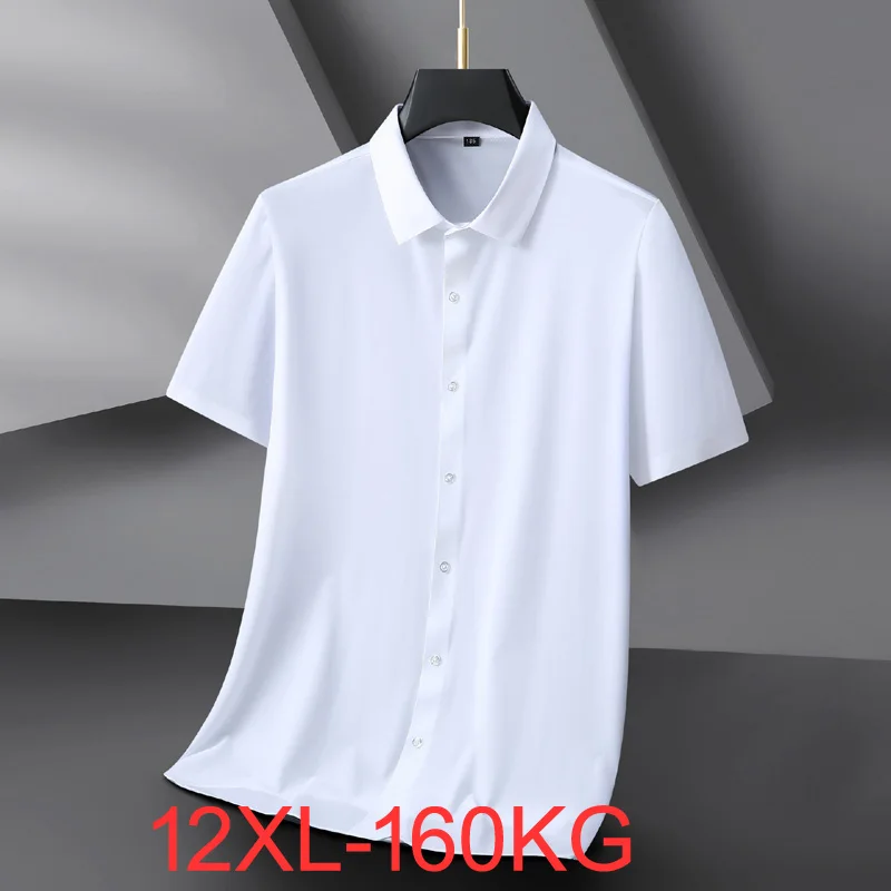 Camisas de talla grande 12xl 11xl 160kg de verano para hombre, camisas formales de manga corta para oficina, vestido de trabajo fino informal de negocios, camisas de seda helada 7xl 8xl