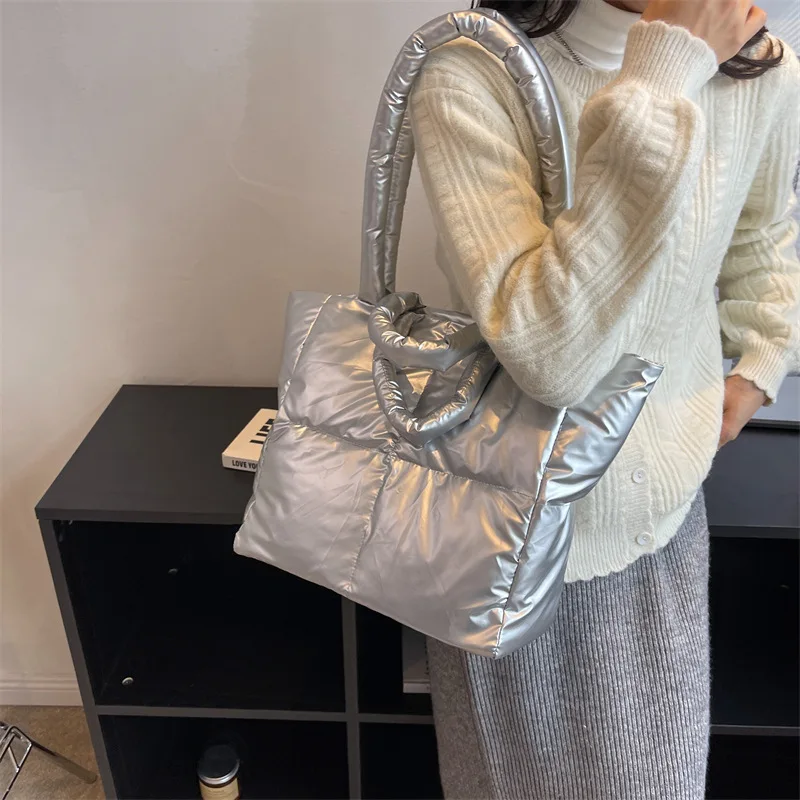 Large Capacity Underarm Bag Fashion Quilted Women Shoulder Bag Designer Space Padded Cotton Handbag Puff Shopper Tote