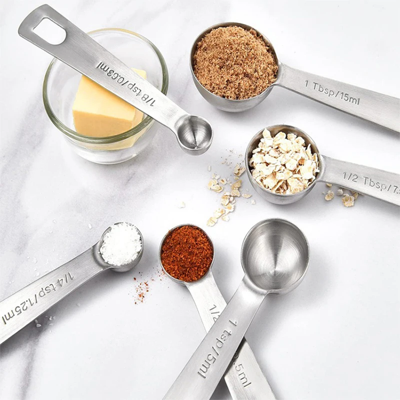 6pcs/set Stainless Steel Measuring Spoons Set Gram Dosing Spoon, Kitchen Meters Kit For Spice Coffee Powder Preparation Ls006