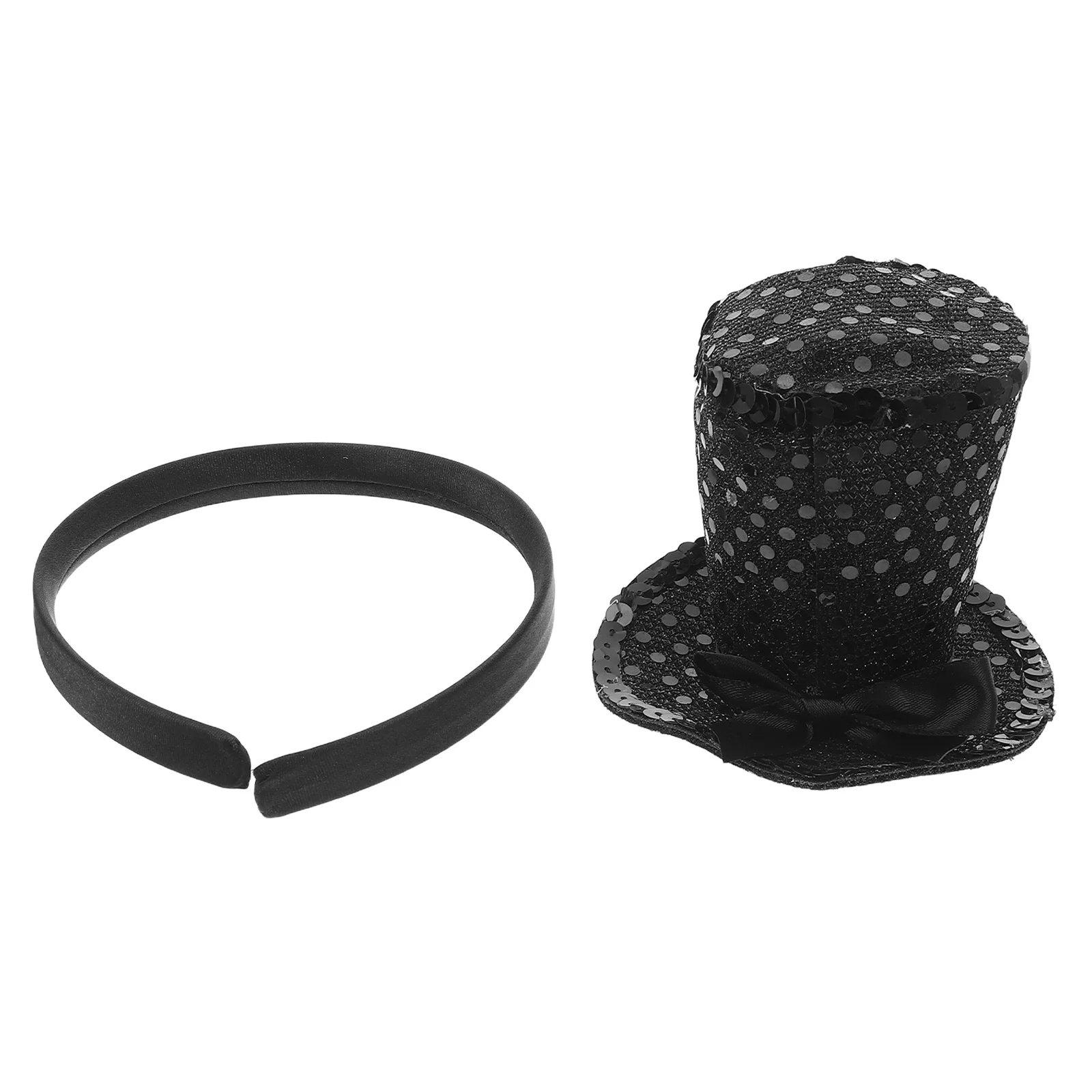 

Mini Black Sequin Top Hat Headband Fascinator Bow Halloween Hair Party Photo Booth Costume Accessory Women Girls 1920S