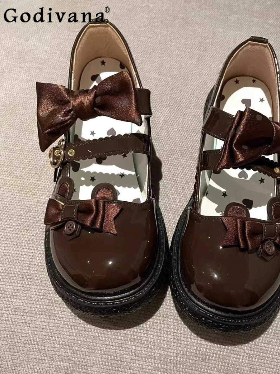 

Japanese Style Original Round Toe Thick Sole Lolita Shoes Cute Bowknot JK Uniform Doll Feel Sweet Girl Mary Jane Shoes