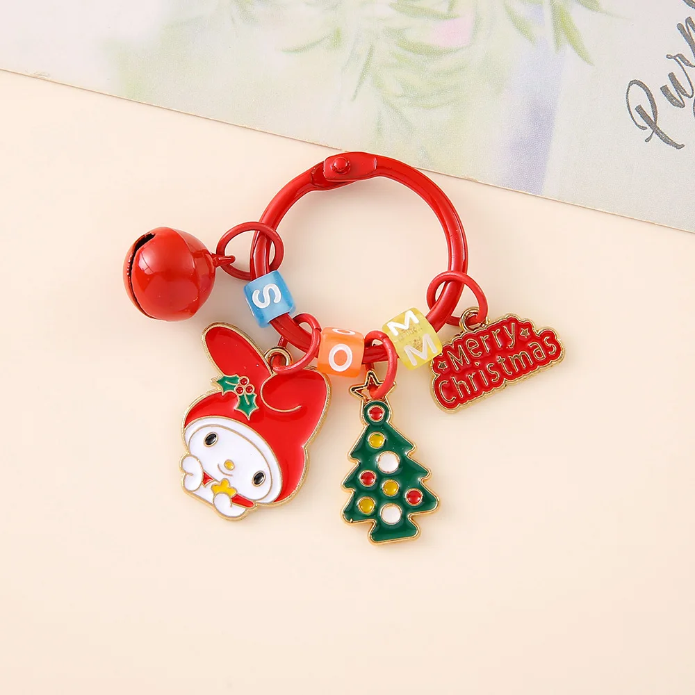 Miniso New Sanrio Christmas Keychain Letter Creative Metal Book Ring Jade Cinnamon Dog Christmas Couple Gift