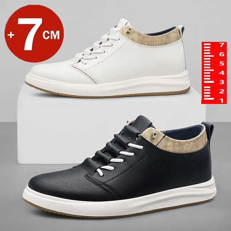 Herren Echt leder Turnschuhe Aufzug Schuhe schwarze Höhe zunehmende Schuhe Männer Luxus 6cm 8cm weiß lässig Lift bequem