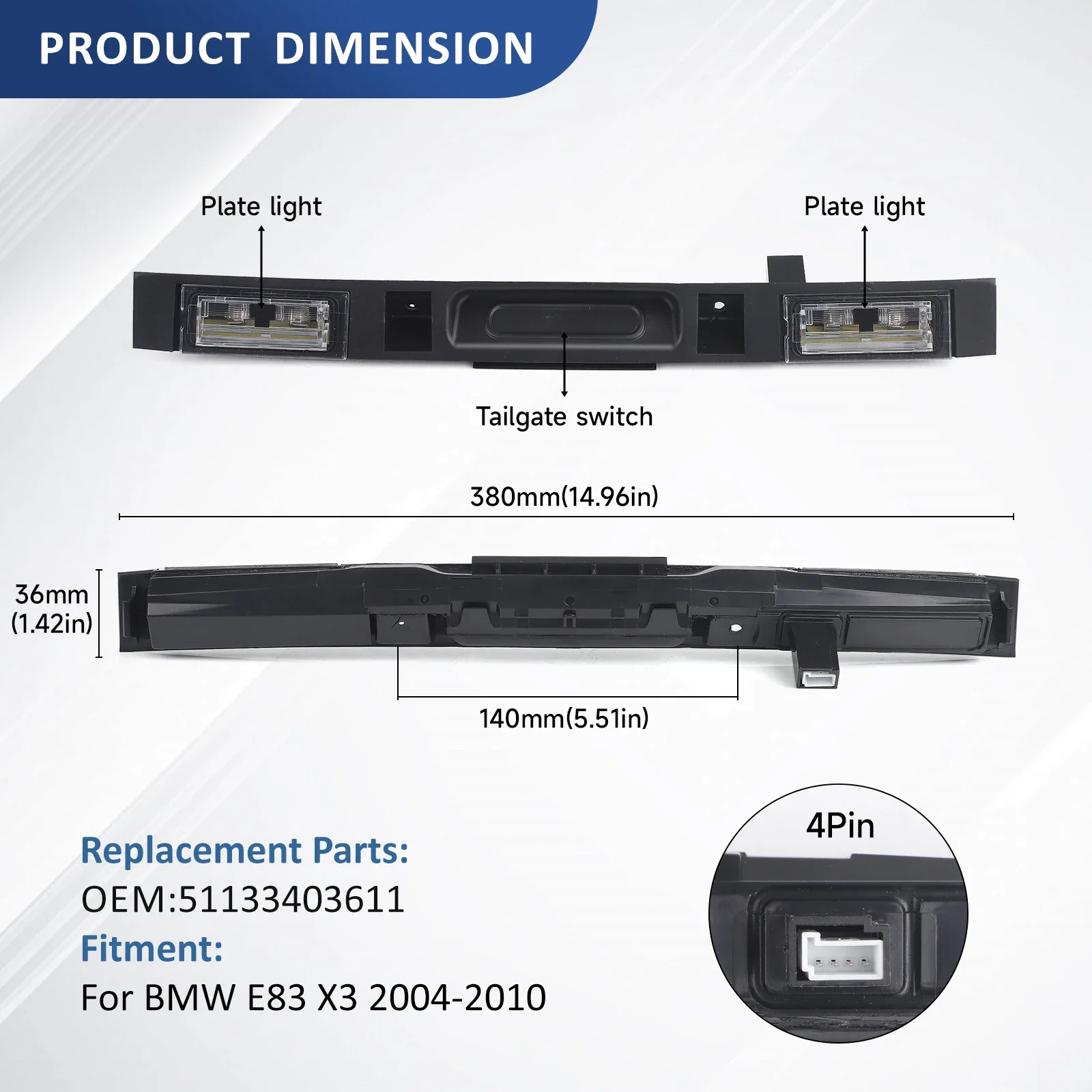 لسيارات BMW E83 X3 2004-2010 مجموعة مفاتيح الباب الخلفي للسيارة السوداء OE 51133403611 بجولة التمهيد غطاء صندوق السيارة مقبض خلفي مع زر مفتاح #2