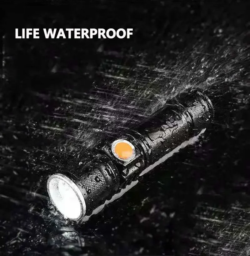 Mini Portable USB Rechargeable LED Flashlight Torch Outdoor Camping Light Waterproof Zoomable Lamp Bicycle 3Mode Handy Light