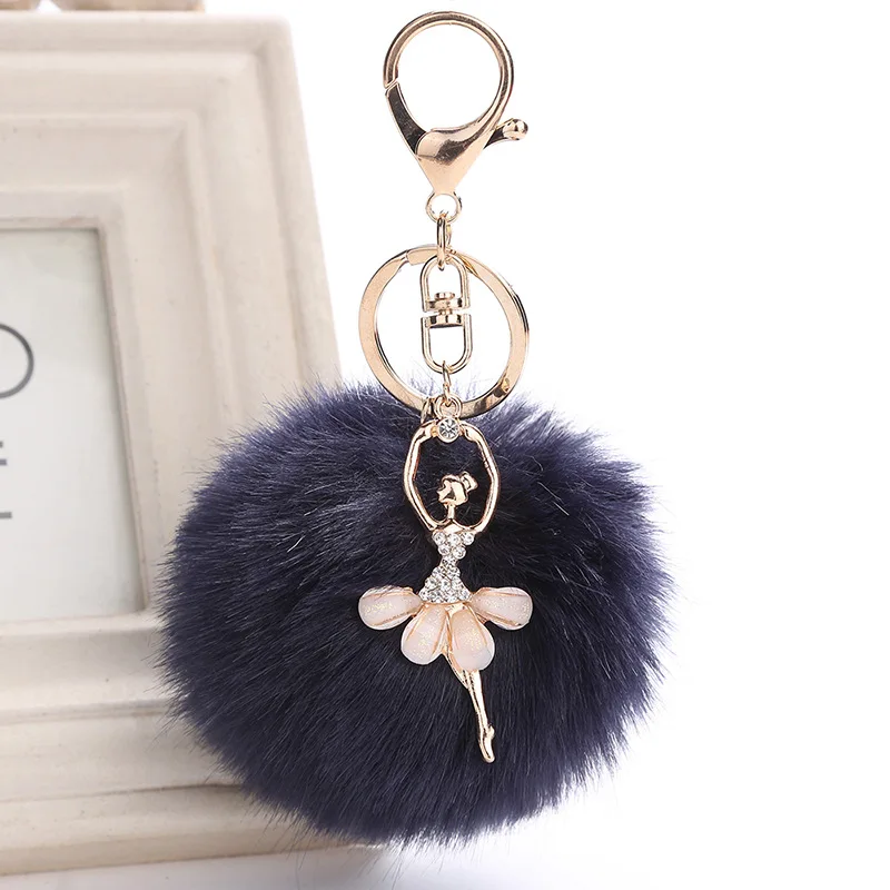 New Cute Ballet Girl Otter Rabbit Hairball Female Bag Pendant Angel Car Keychain Bag Pendant Gift Wholesale view 3