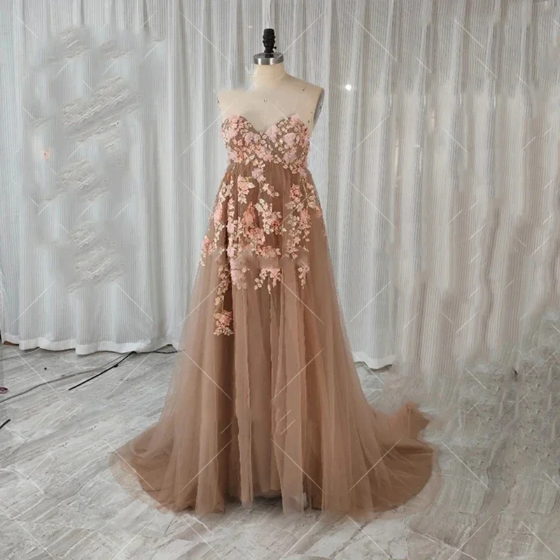 Appliques 3D Flowers Maternity Dress Photoshoot Photographie de vêtements de maternité vestidos para embarazadas Douche de bébé